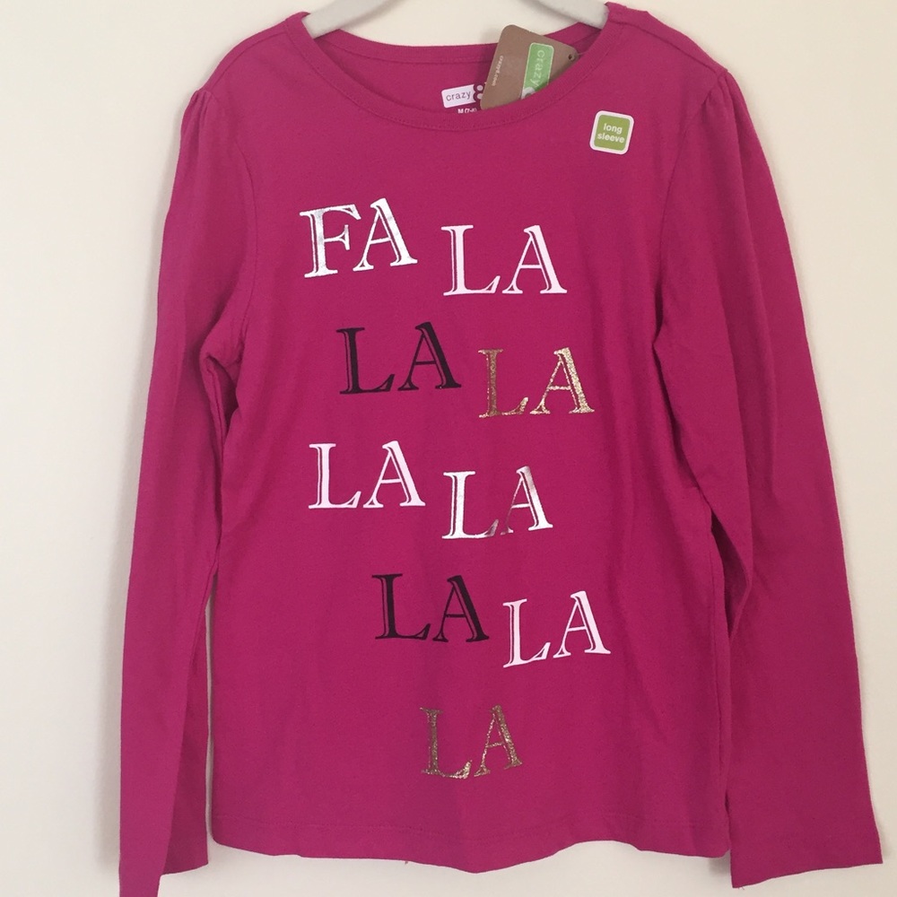 NWT Crazy 8 girl’s pink long sleeve Christmas Holiday Graphic shirt 7-8